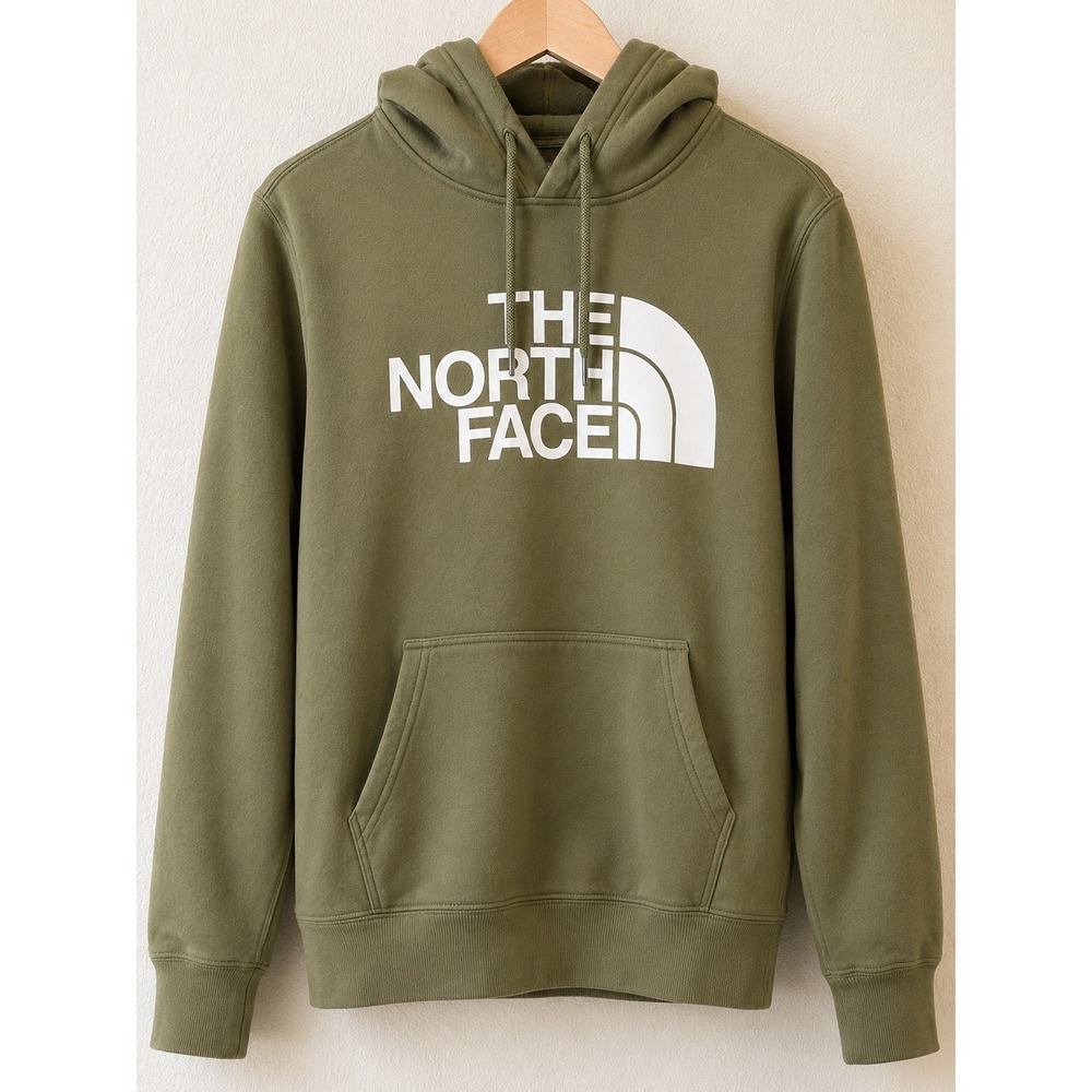 North Face Mens Medium Olive Green Logo Pullover‎ Hoodie Kangaroo Pocket